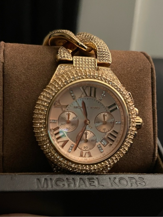 Michael Kors Women’s Rose Gold Crystal Pavé Chronograph Watch EUC MK3196 44MM main image 12